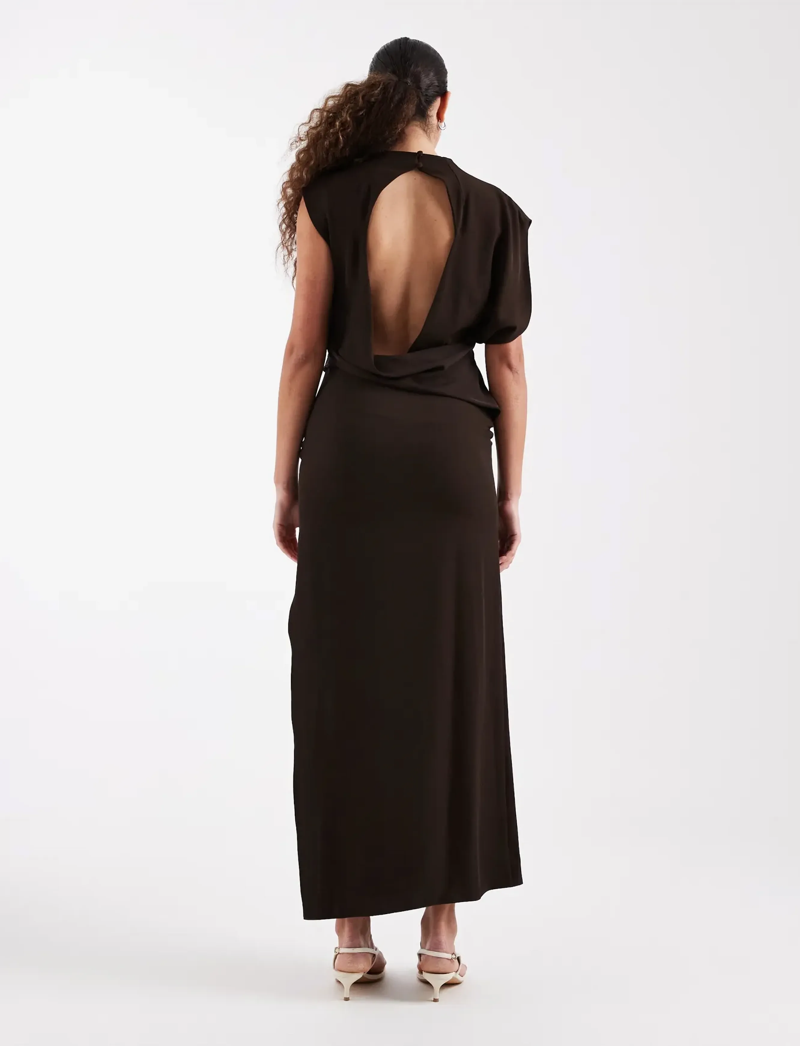 Topshop - TSABBY DRAPEY HIGH NECK DRESS WVN - evening dresses - chocolate brown - 3