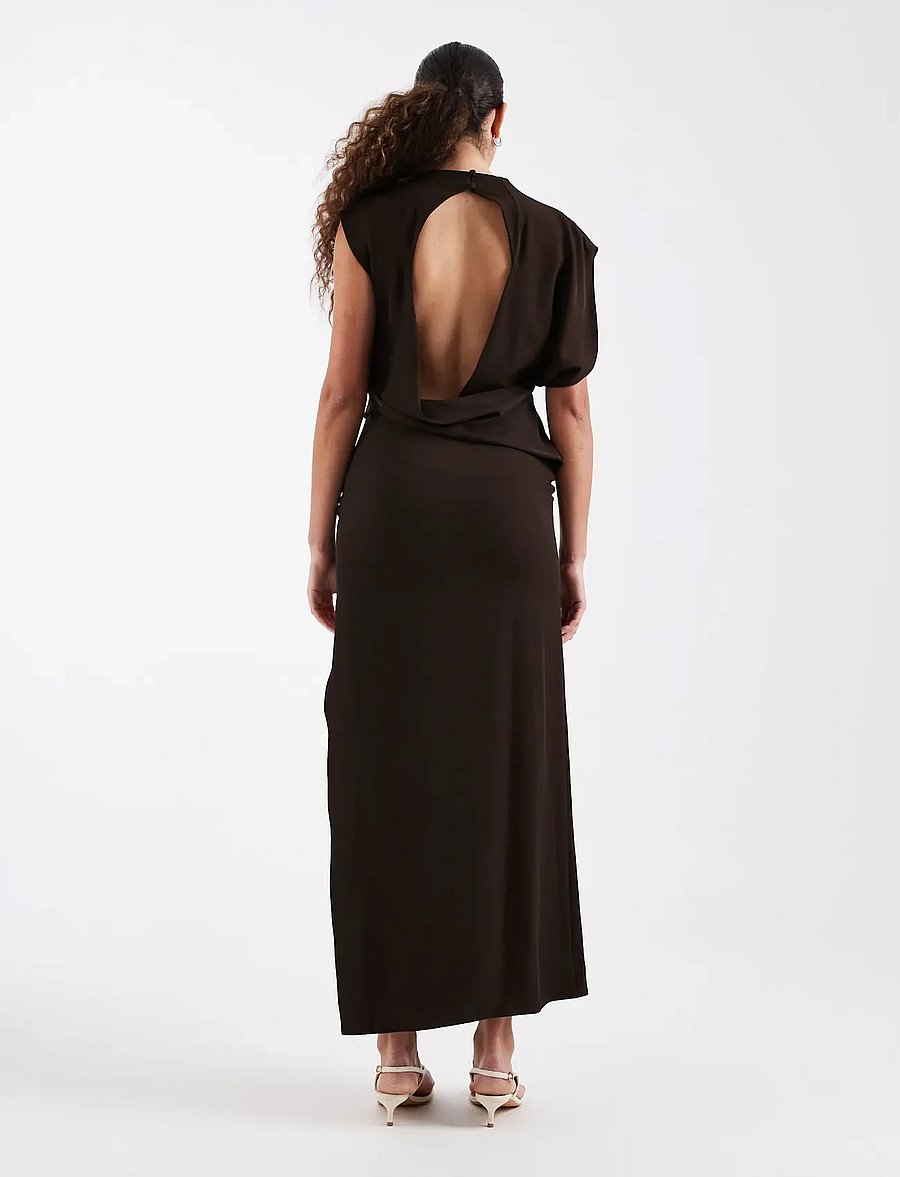 Topshop - TSABBY DRAPEY HIGH NECK DRESS WVN - abendkleider - chocolate brown - 3