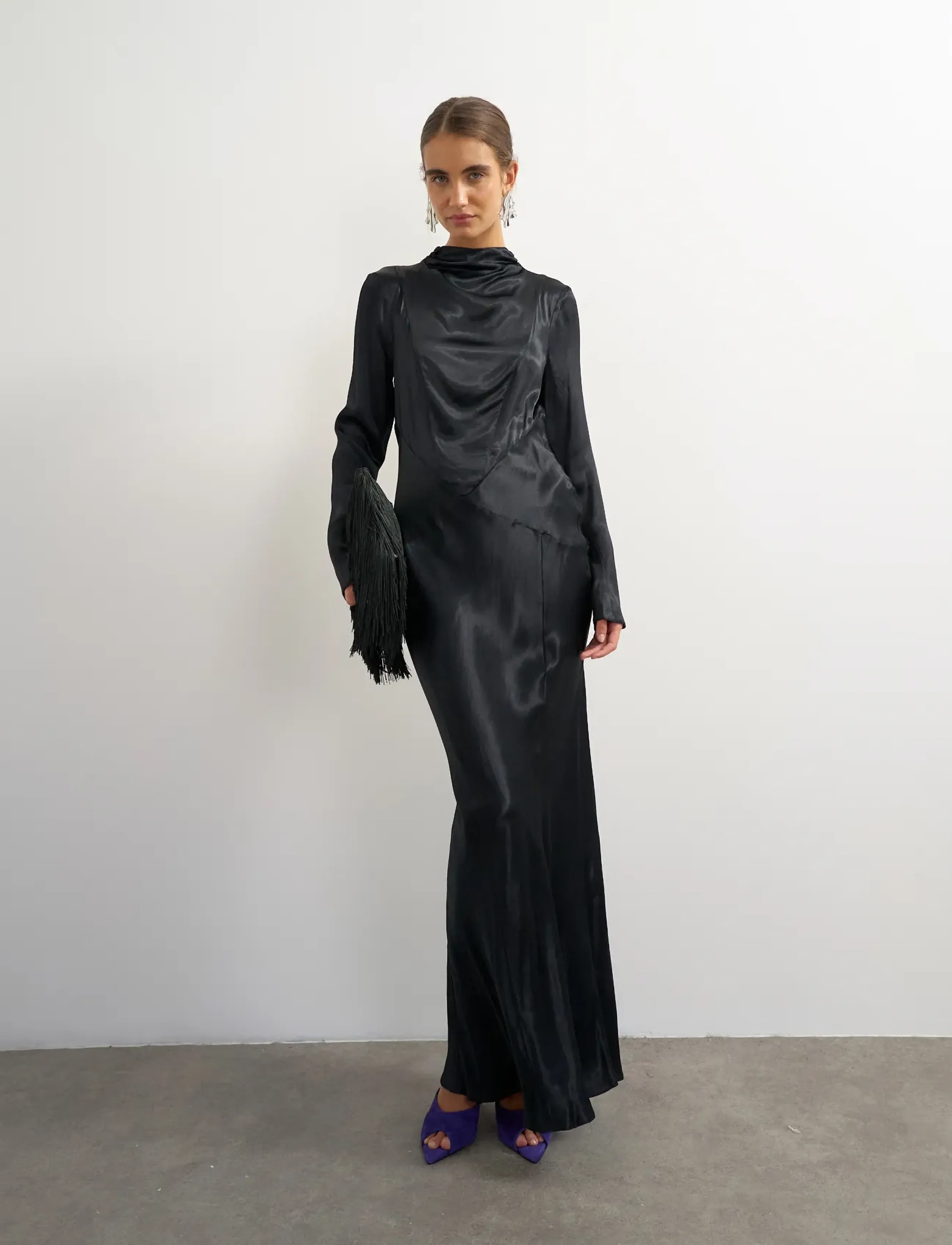 Topshop TSAIA SATIN GROWN ON NECK MAXI DRESS WVN - Kleidid - JET BLACK / black