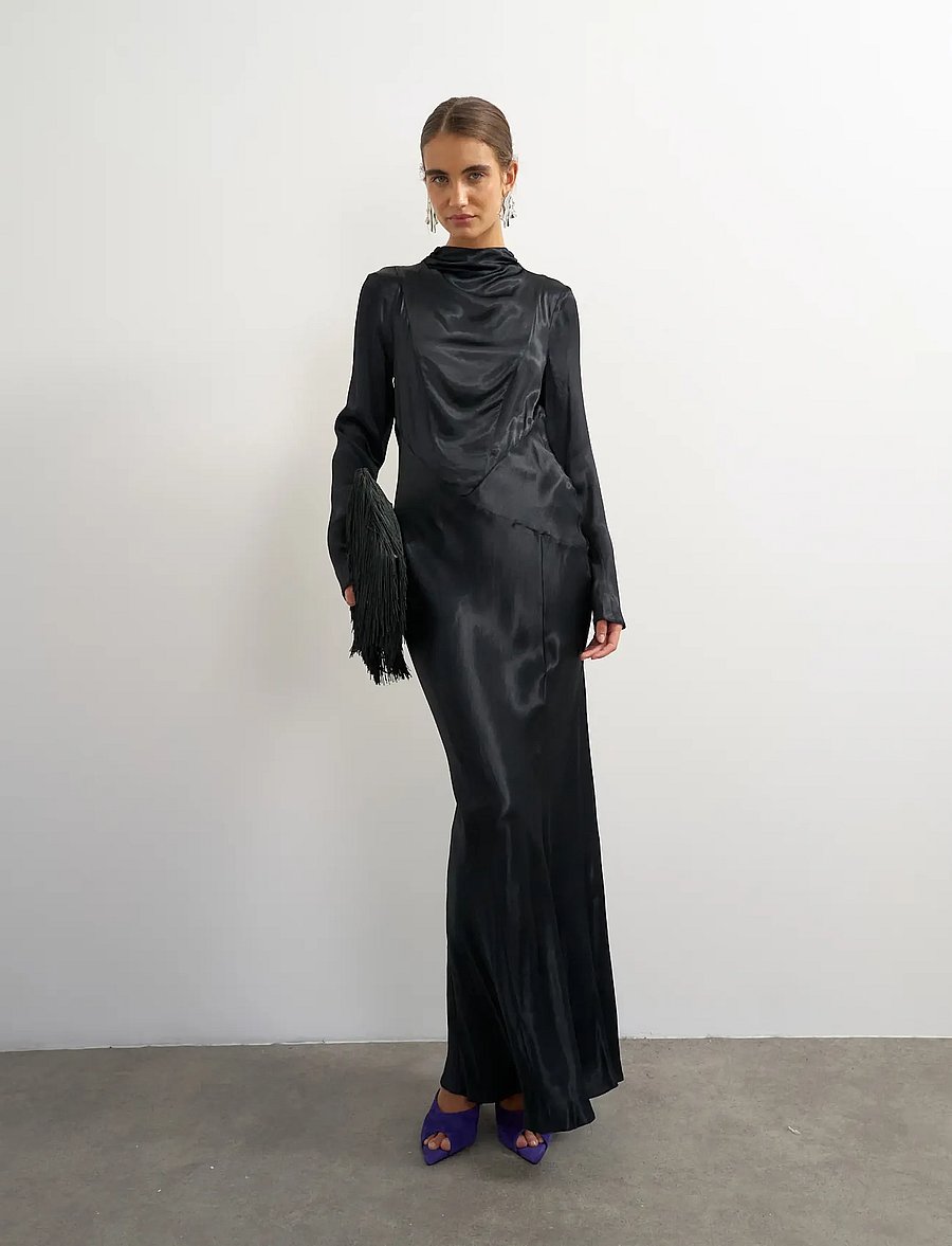 Topshop - TSAIA SATIN GROWN ON NECK MAXI DRESS WVN - abendkleider - jet black - 0