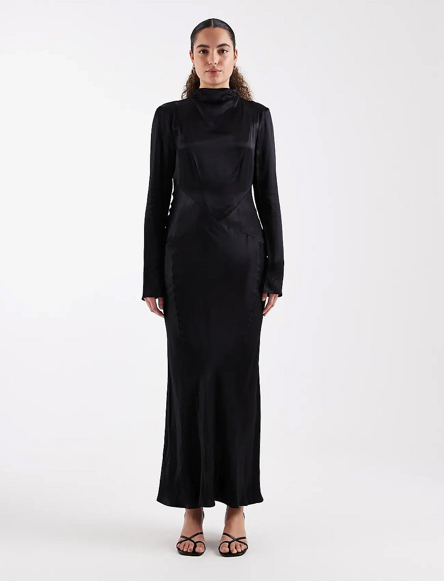 Topshop - TSAIA SATIN GROWN ON NECK MAXI DRESS WVN - jet black - 0