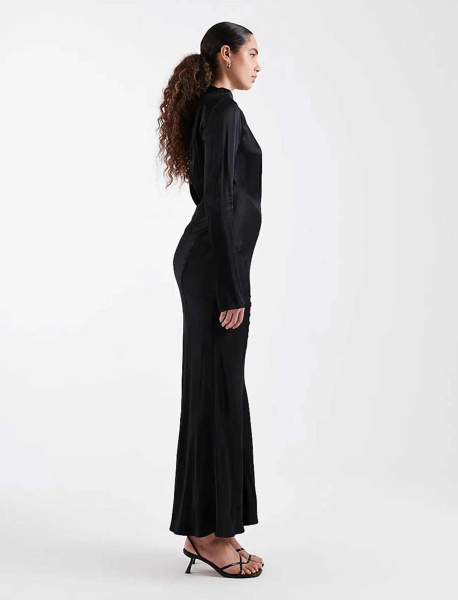 Topshop - TSAIA SATIN GROWN ON NECK MAXI DRESS WVN - jet black - 4