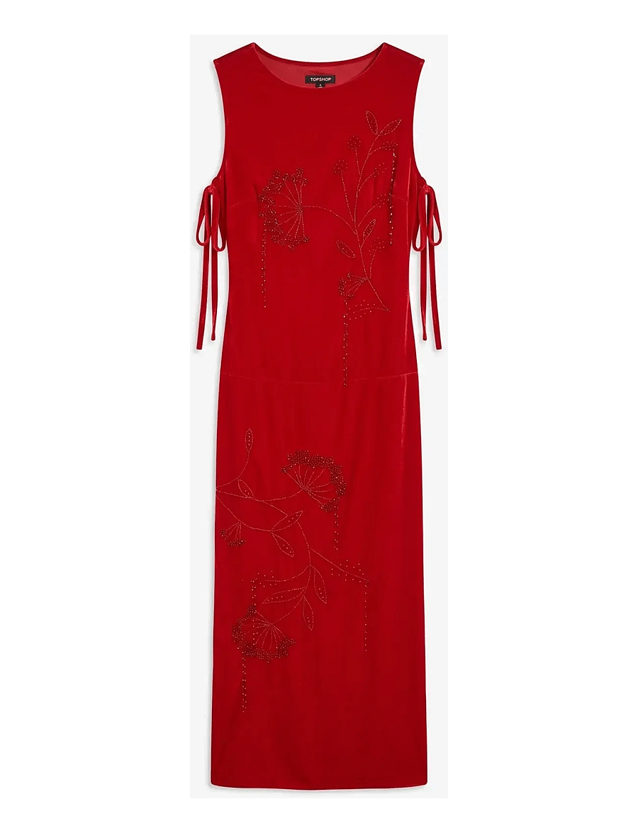 Topshop - TSABELONE VELVET MAXI DRESS WVN - party dresses - high risk red - 1
