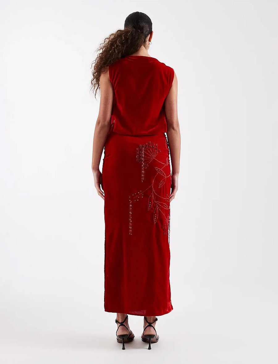 Topshop - TSABELONE VELVET MAXI DRESS WVN - party dresses - high risk red - 2