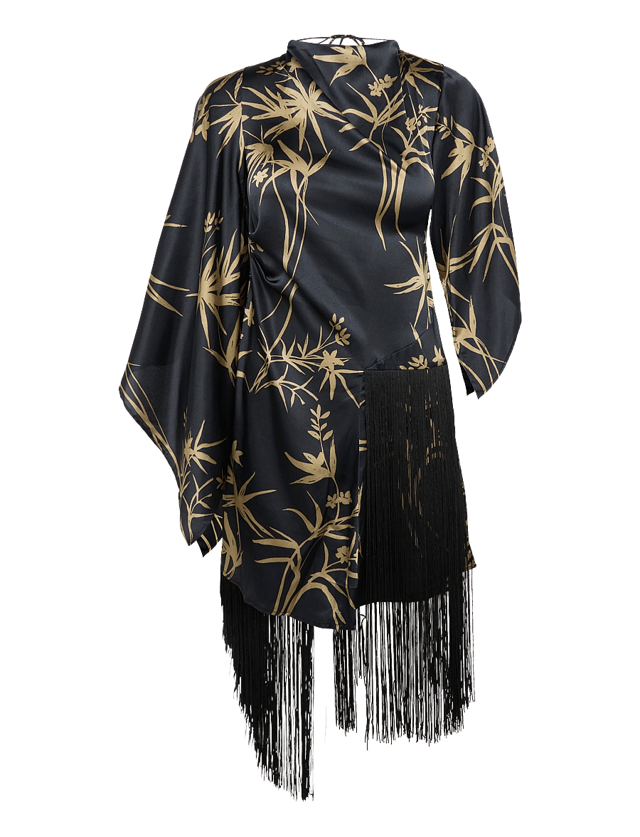 Topshop - TSABENNA FRINGED MINI DRESS WVN - jet black - 1
