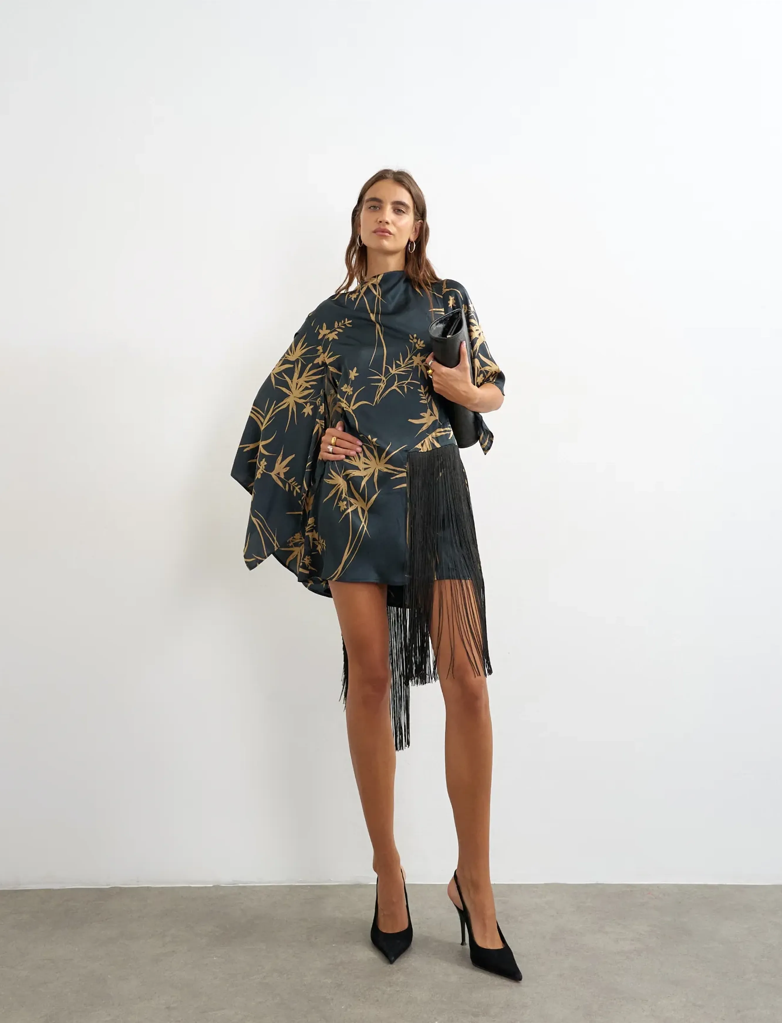 Topshop TSABENNA FRINGED MINI DRESS WVN - Short Dresses - JET BLACK / black