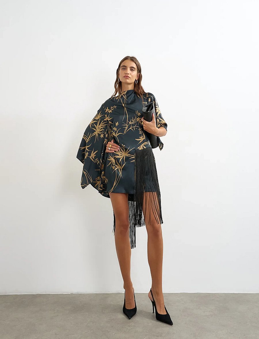 Topshop - TSABENNA FRINGED MINI DRESS WVN - jet black - 0