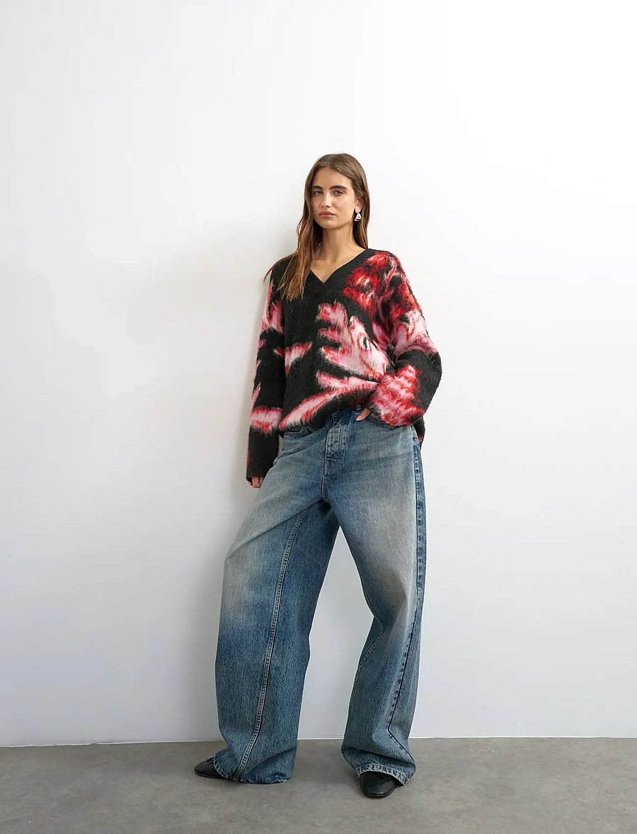 Topshop - TSDIJA BRUSHED FLOWER JUMPER KNIT - jet black - 0