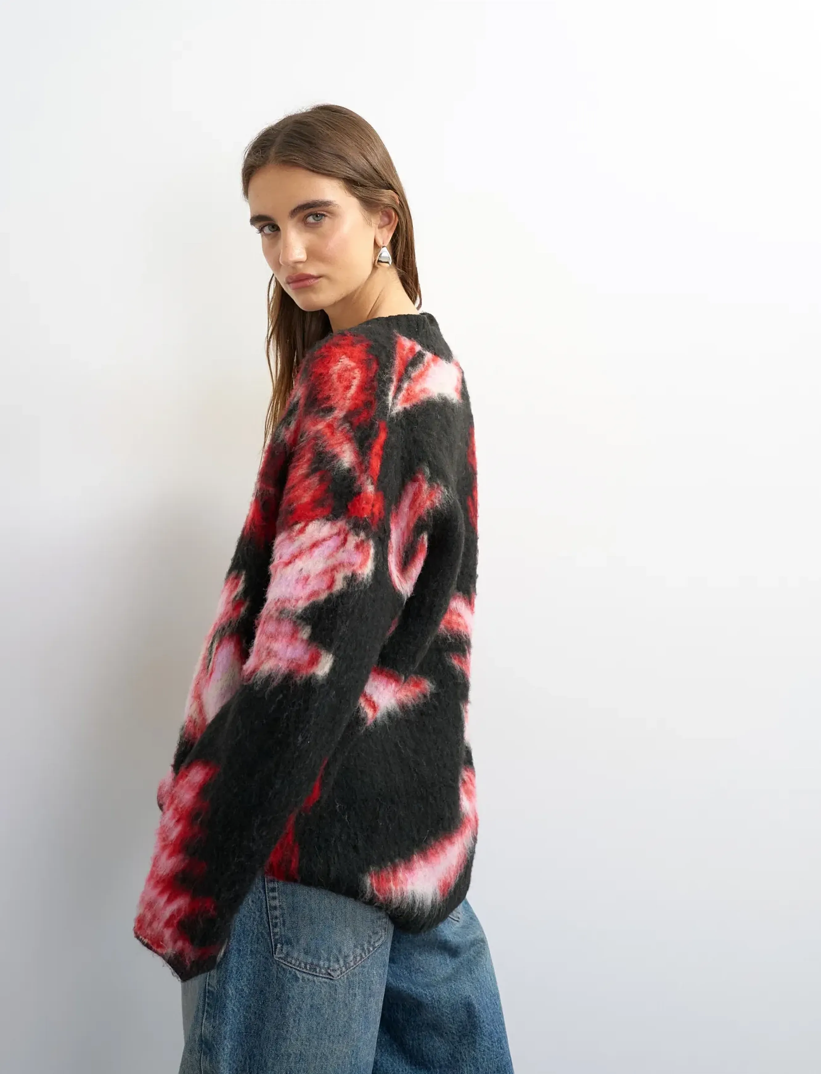 Topshop - TSDIJA BRUSHED FLOWER JUMPER KNIT - jet black - 3