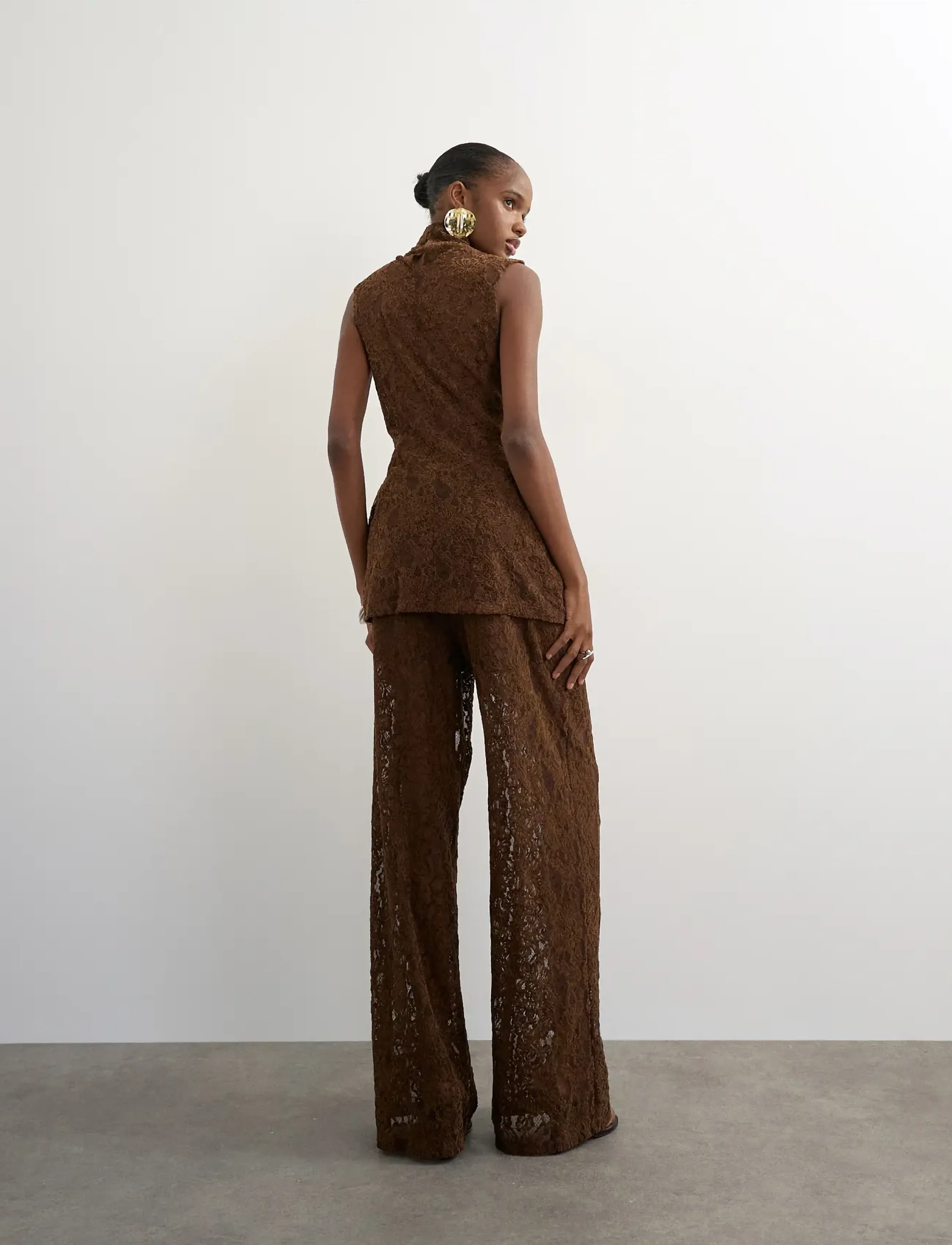 Topshop - TSCOCO LACE WIDE LEG TROUSERS JRS - chocolate brown - 2