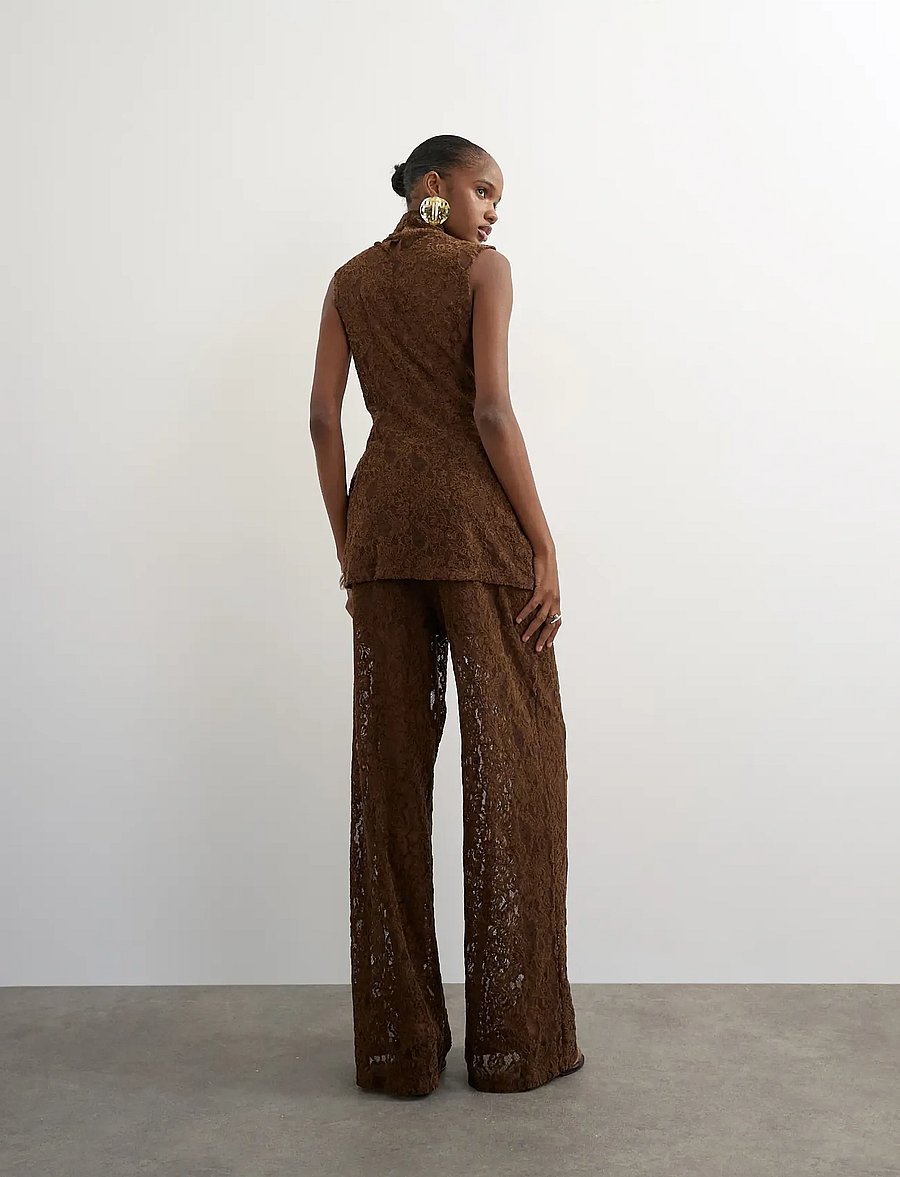 Topshop - TSCOCO LACE WIDE LEG TROUSERS JRS - chocolate brown - 2