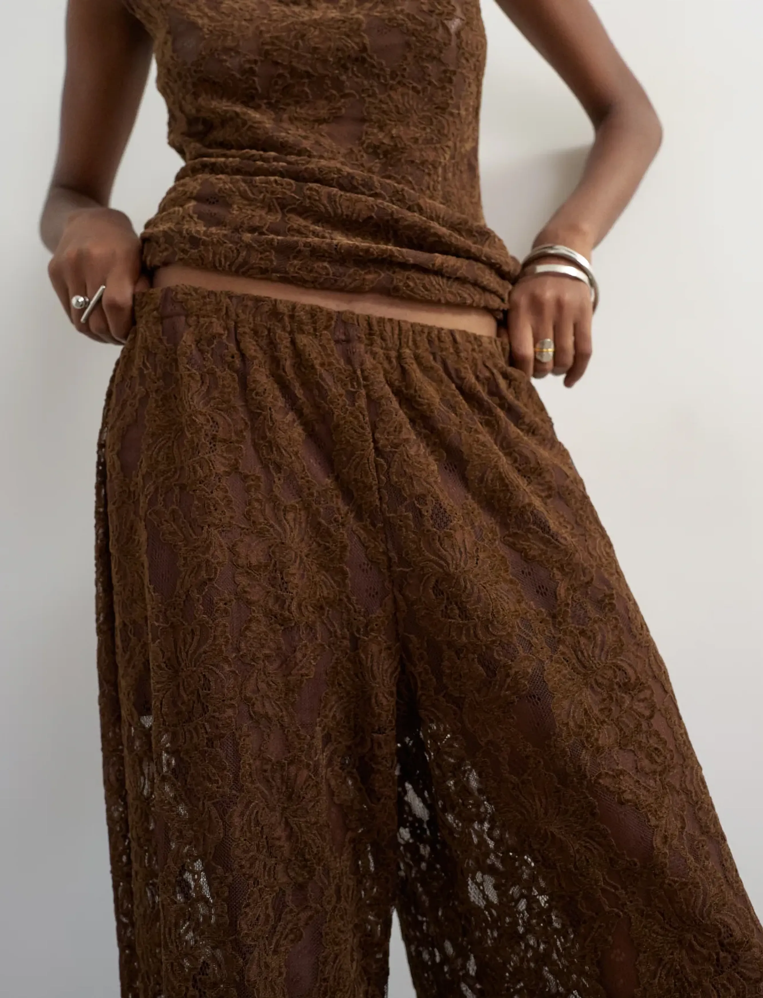 Topshop - TSCOCO LACE WIDE LEG TROUSERS JRS - chocolate brown - 3