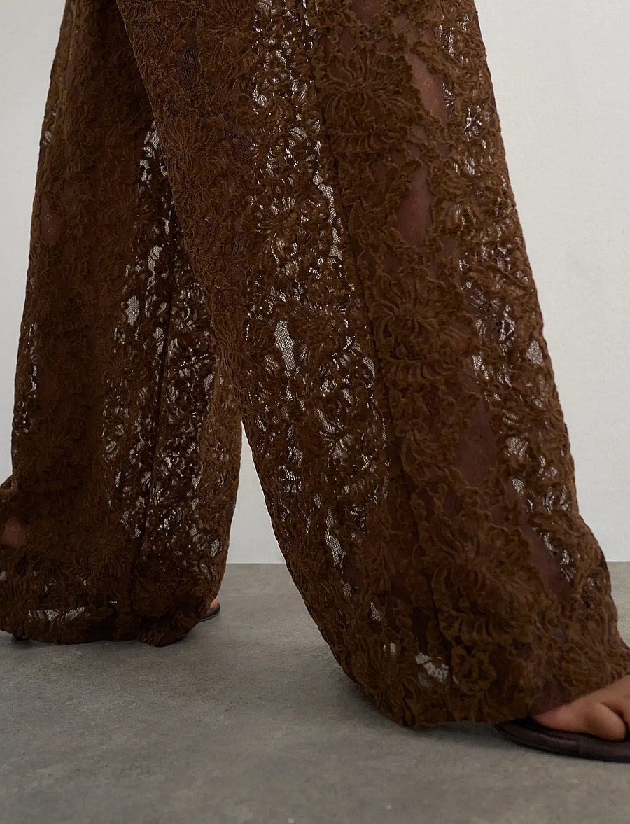 Topshop - TSCOCO LACE WIDE LEG TROUSERS JRS - chocolate brown - 4