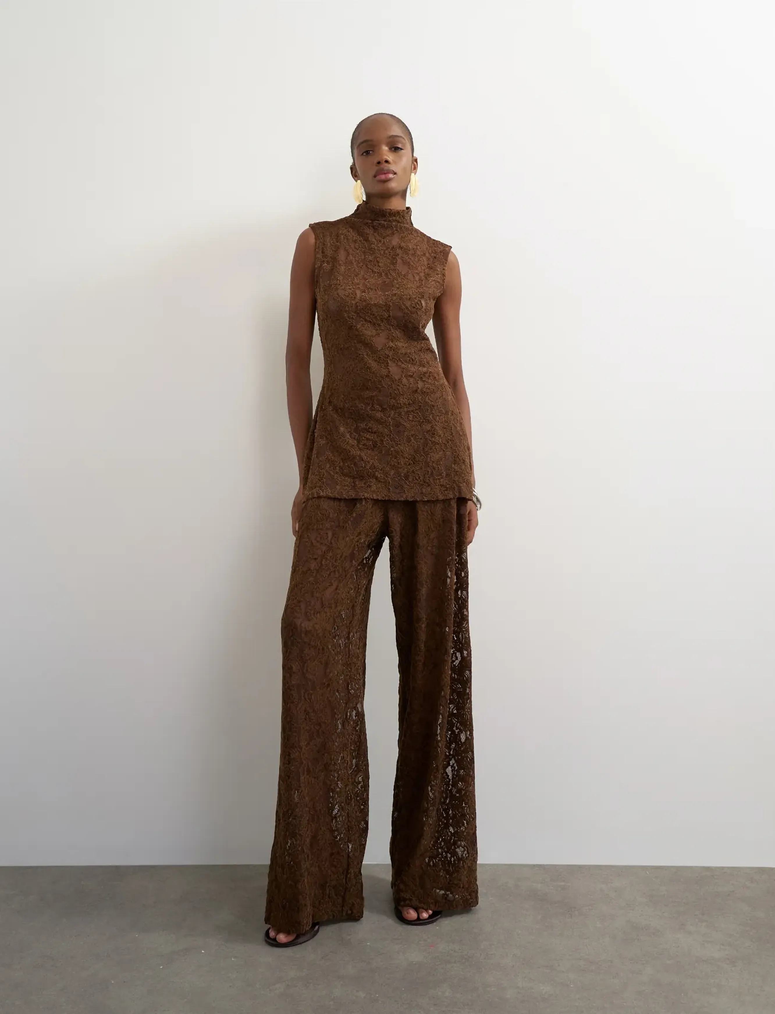Topshop - TSCOCO LACE WIDE LEG TROUSERS JRS - chocolate brown - 5