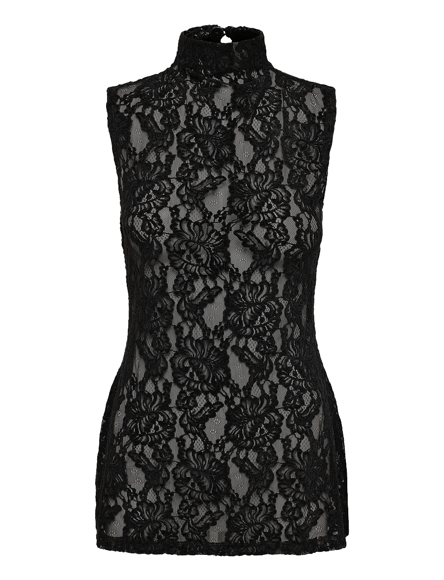 Topshop - TSCOCO LACE HIGH NECK S/L TOP JRS - Ärmellose blusen - black - 1