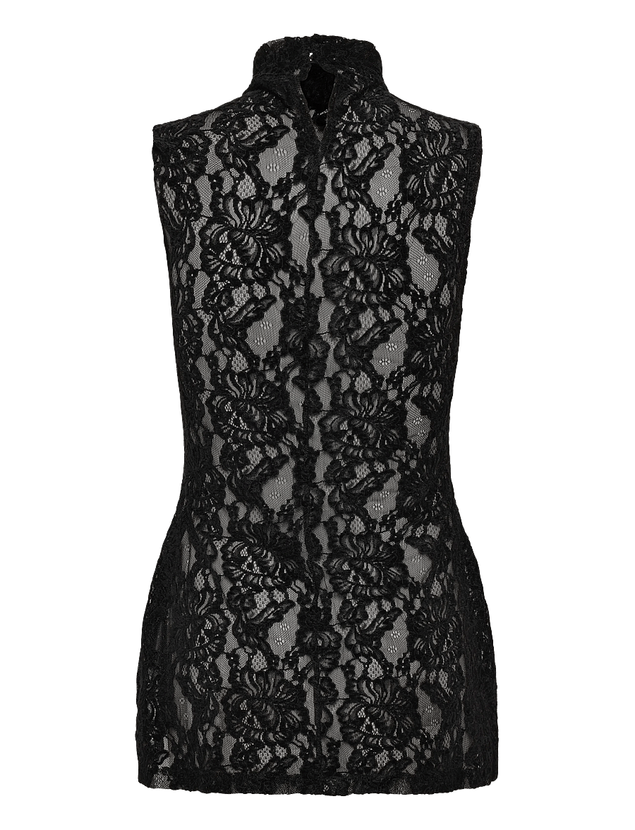 Topshop - TSCOCO LACE HIGH NECK S/L TOP JRS - Ärmellose blusen - black - 2