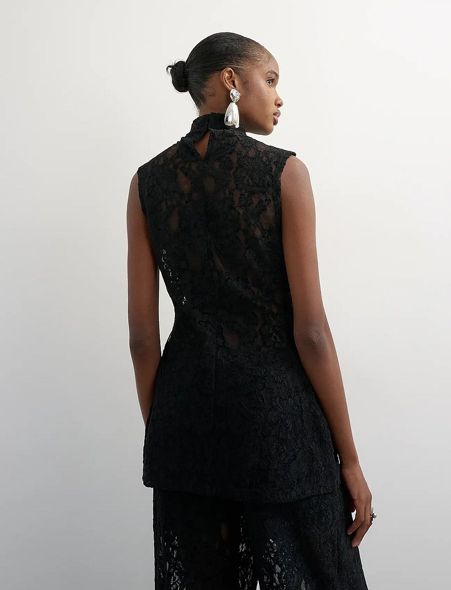 Topshop - TSCOCO LACE HIGH NECK S/L TOP JRS - Ärmellose blusen - black - 3