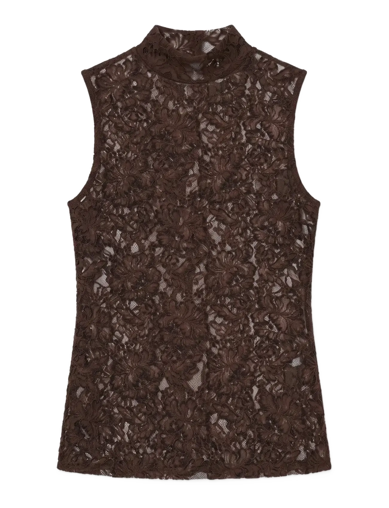 Topshop TSCOCO LACE HIGH NECK S/L TOP JRS - Vaatteet - CHOCOLATE BROWN / brown