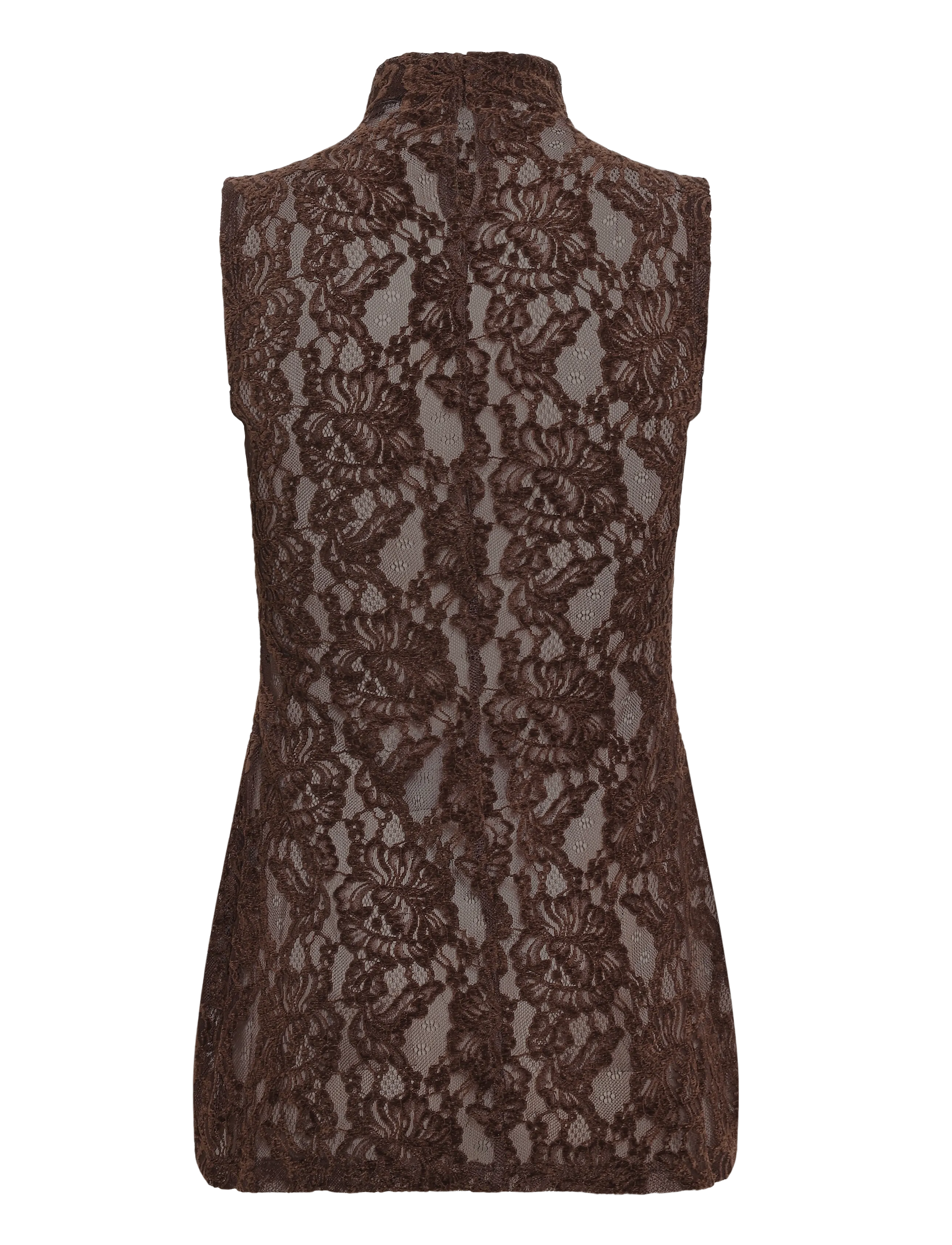 Topshop - TSCOCO LACE HIGH NECK S/L TOP JRS - sleeveless blouses - chocolate brown - 2