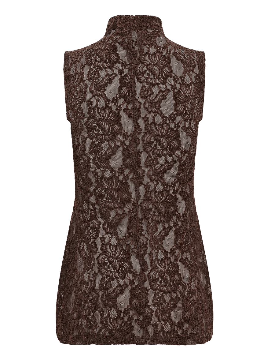 Topshop - TSCOCO LACE HIGH NECK S/L TOP JRS - varrukateta pluusid - chocolate brown - 2