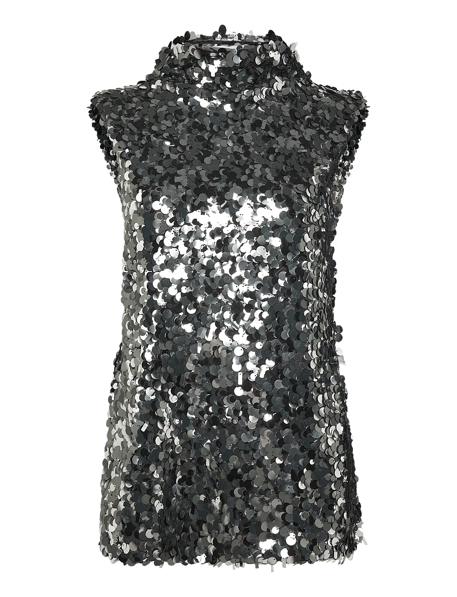 Topshop - TSCARLA SEQUIN SIDE TIE TUNIC TOP JRS - special occasions - jet black - 1