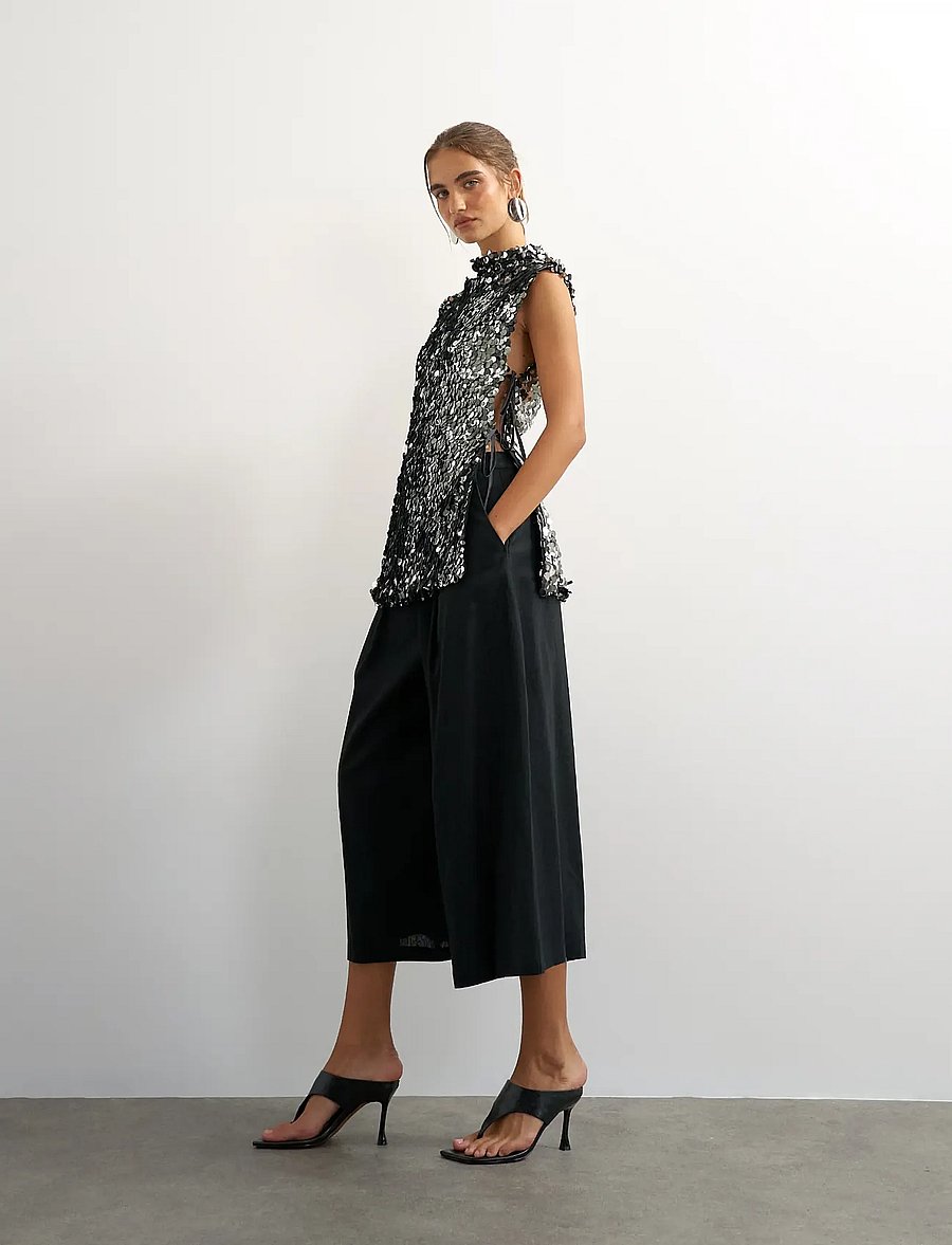 Topshop - TSCARLA SEQUIN SIDE TIE TUNIC TOP JRS - special occasions - jet black - 0