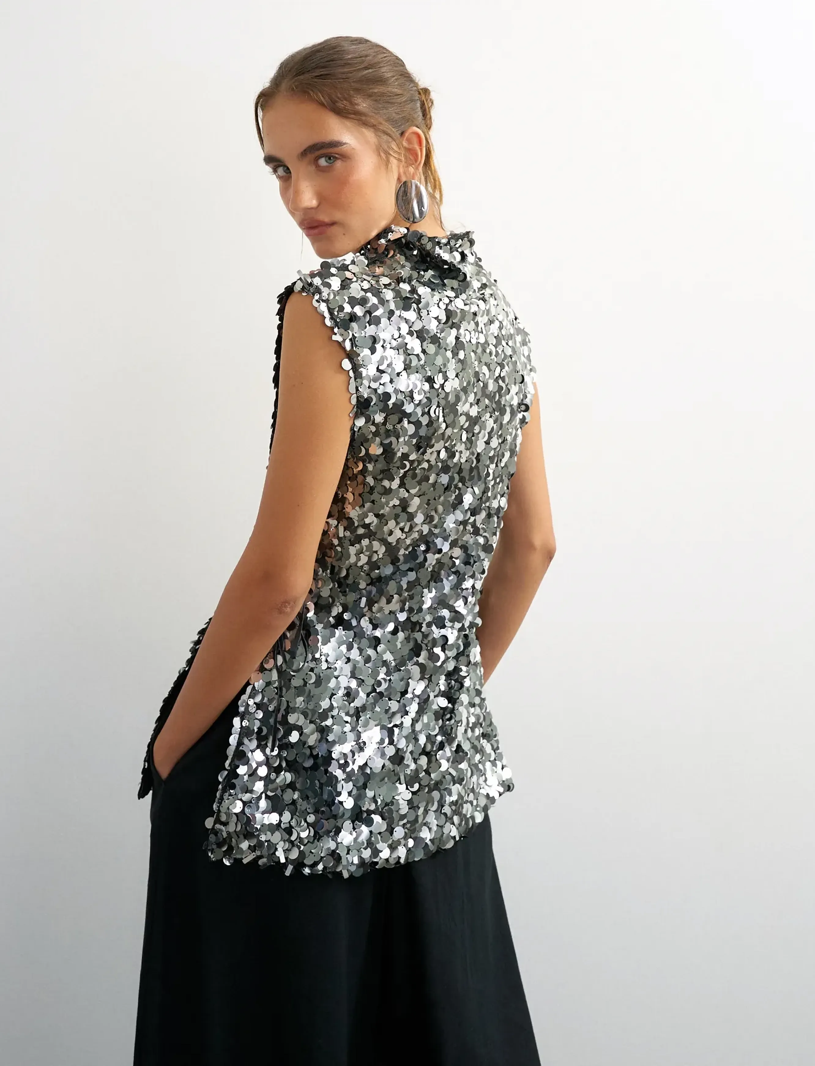 Topshop - TSCARLA SEQUIN SIDE TIE TUNIC TOP JRS - special occasions - jet black - 3