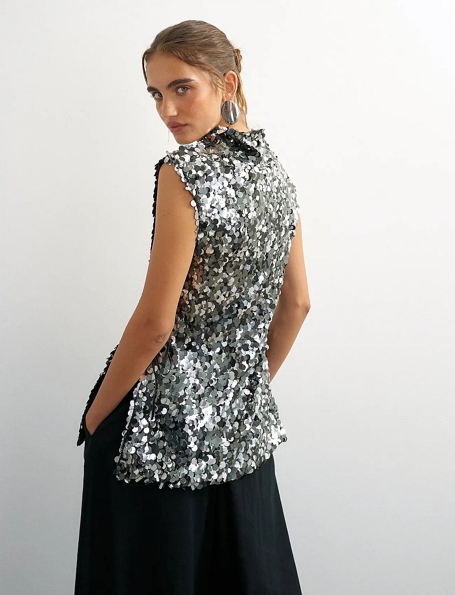 Topshop - TSCARLA SEQUIN SIDE TIE TUNIC TOP JRS - special occasions - jet black - 3