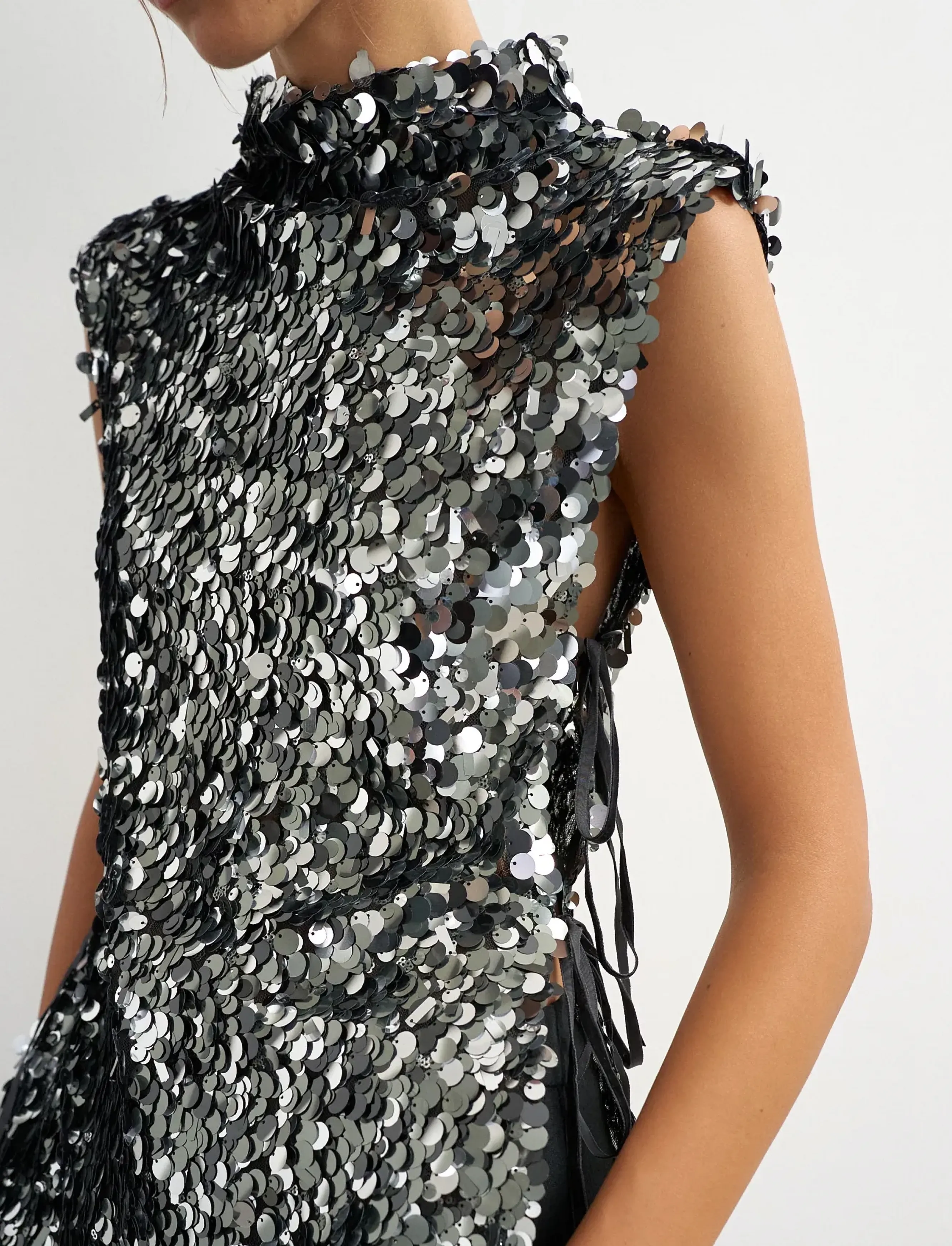 Topshop - TSCARLA SEQUIN SIDE TIE TUNIC TOP JRS - special occasions - jet black - 4