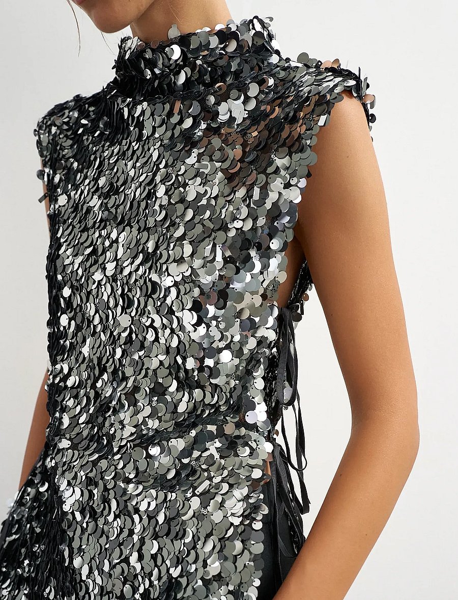 Topshop - TSCARLA SEQUIN SIDE TIE TUNIC TOP JRS - special occasions - jet black - 4