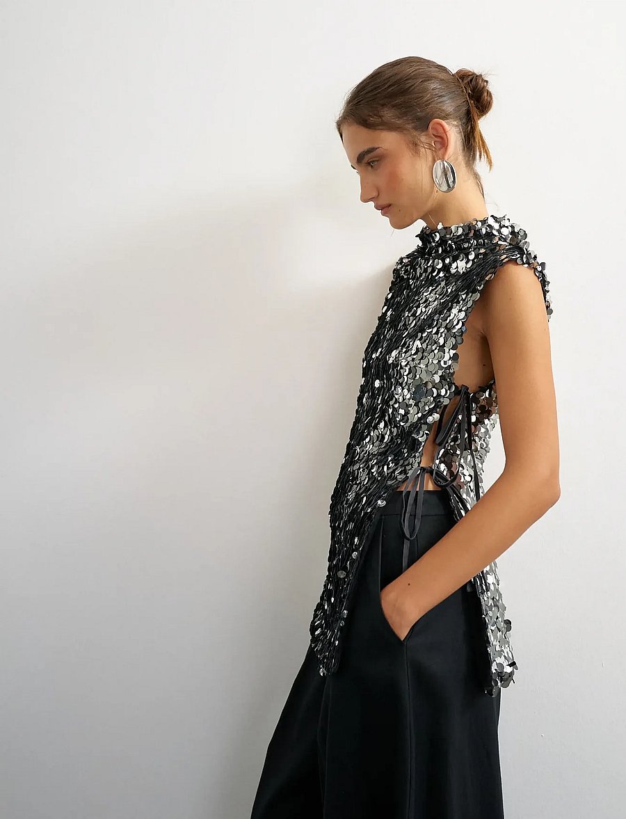 Topshop - TSCARLA SEQUIN SIDE TIE TUNIC TOP JRS - special occasions - jet black - 5
