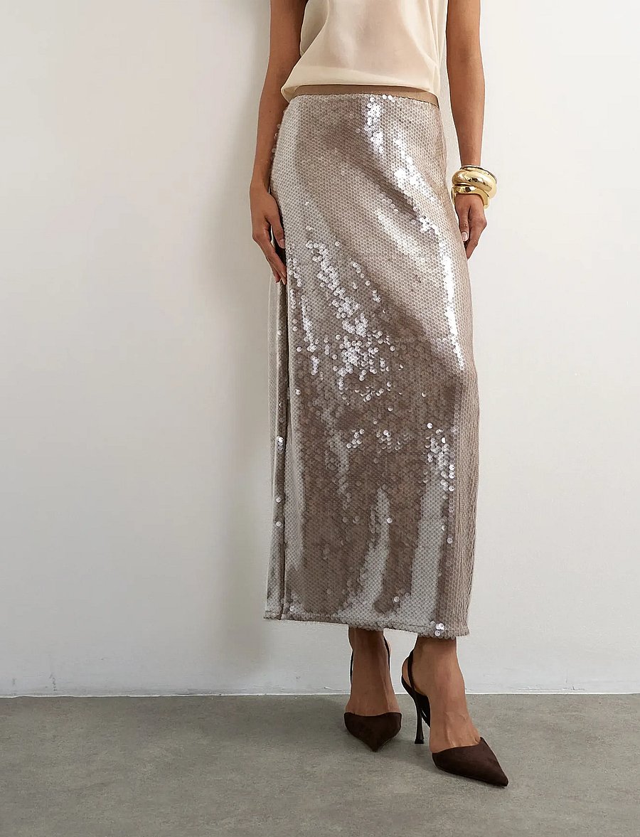 Topshop - TSCECIA SEQUIN MAXI SKIRT JRS - chocolate brown - 0