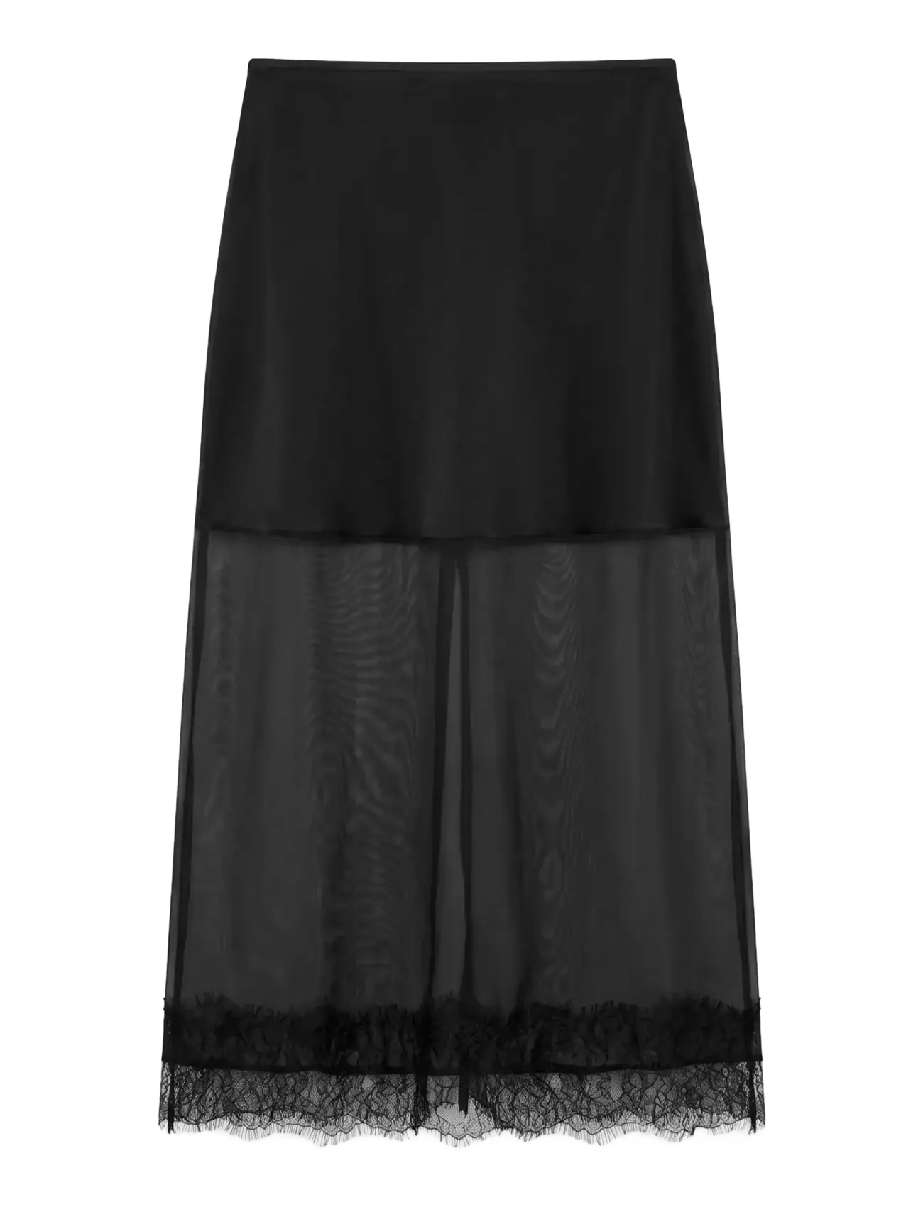 Topshop TSDENA ORGANZA LACE HEM MAXI SKIRT WVN - Kläder - JET BLACK / black