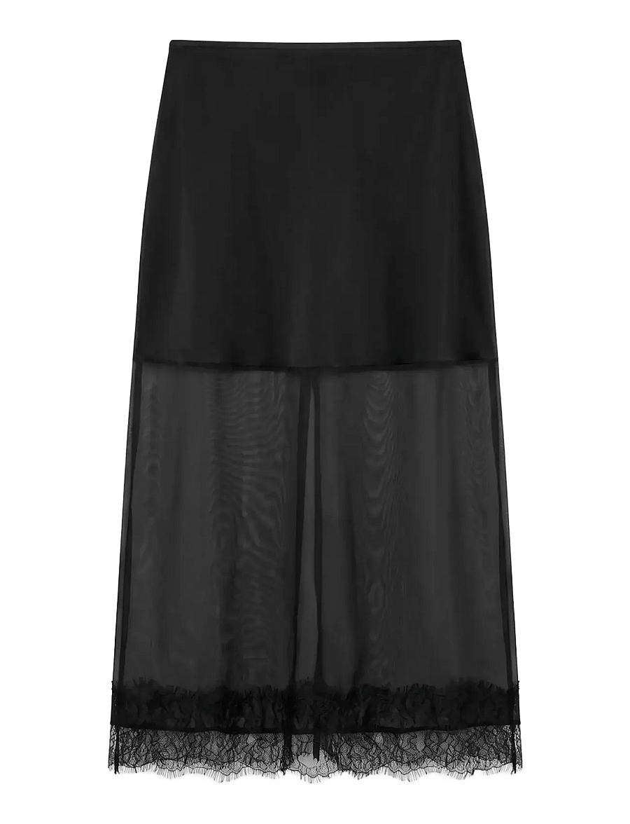 Topshop - TSDENA ORGANZA LACE HEM MAXI SKIRT WVN - jet black - 1