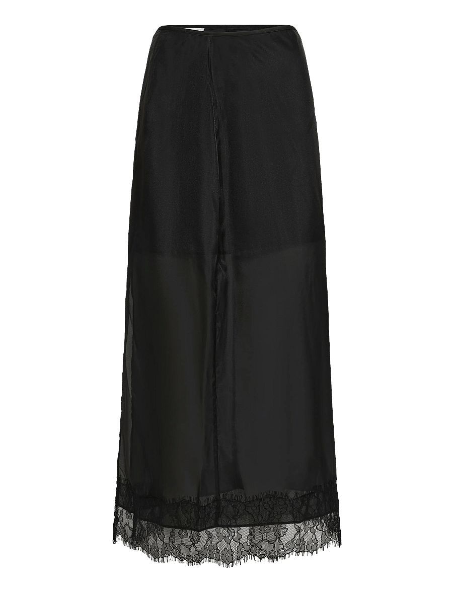 Topshop - TSDENA ORGANZA LACE HEM MAXI SKIRT WVN - maksiseelikud - jet black - 1