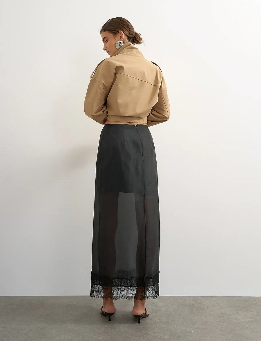 Topshop - TSDENA ORGANZA LACE HEM MAXI SKIRT WVN - jet black - 2