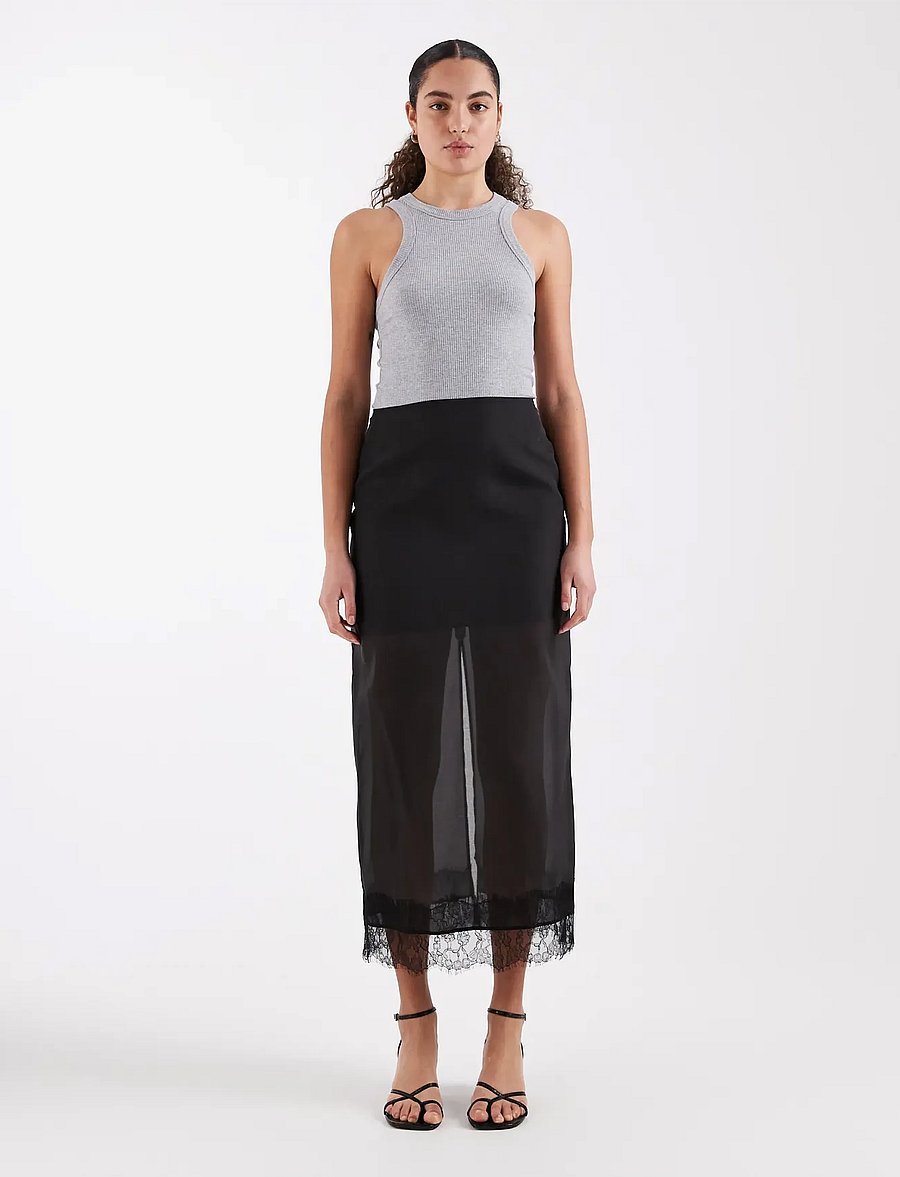 Topshop - TSDENA ORGANZA LACE HEM MAXI SKIRT WVN - jet black - 5