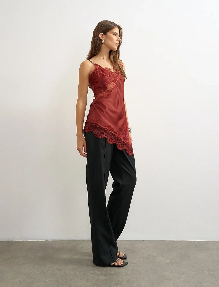 Topshop - TSDREA SL LACE ASYMMETRIC TUNIC TOP WVN - tunics - burgundy - 0