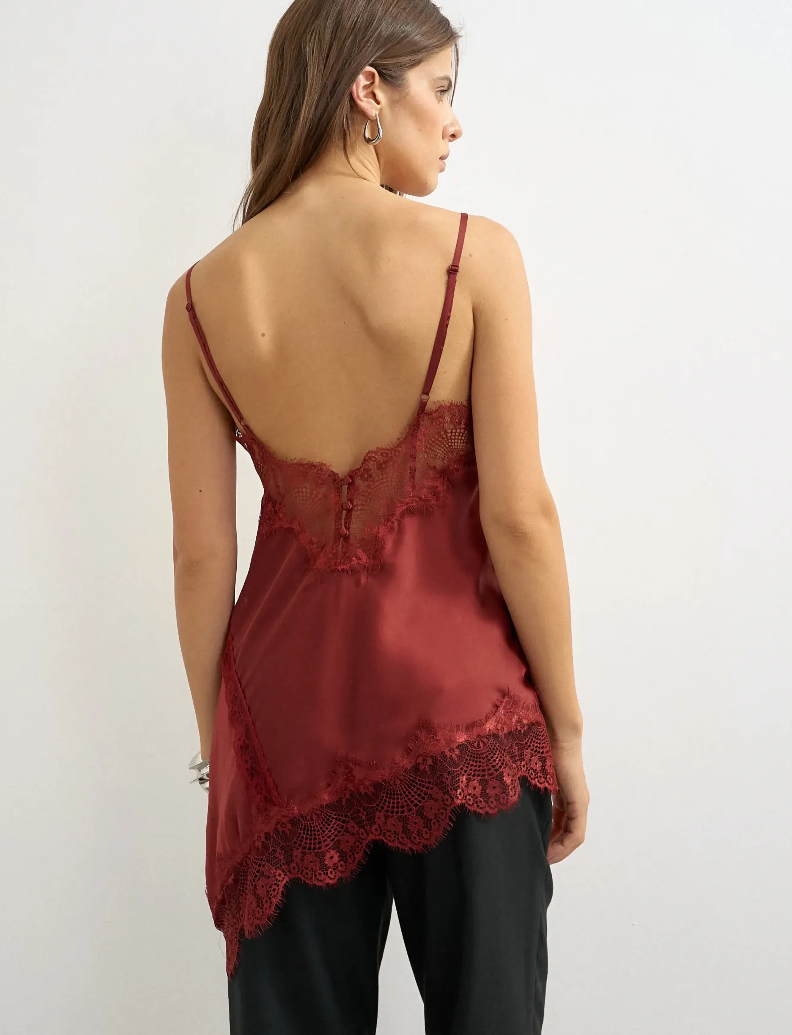 Topshop - TSDREA SL LACE ASYMMETRIC TUNIC TOP WVN - tunics - burgundy - 3