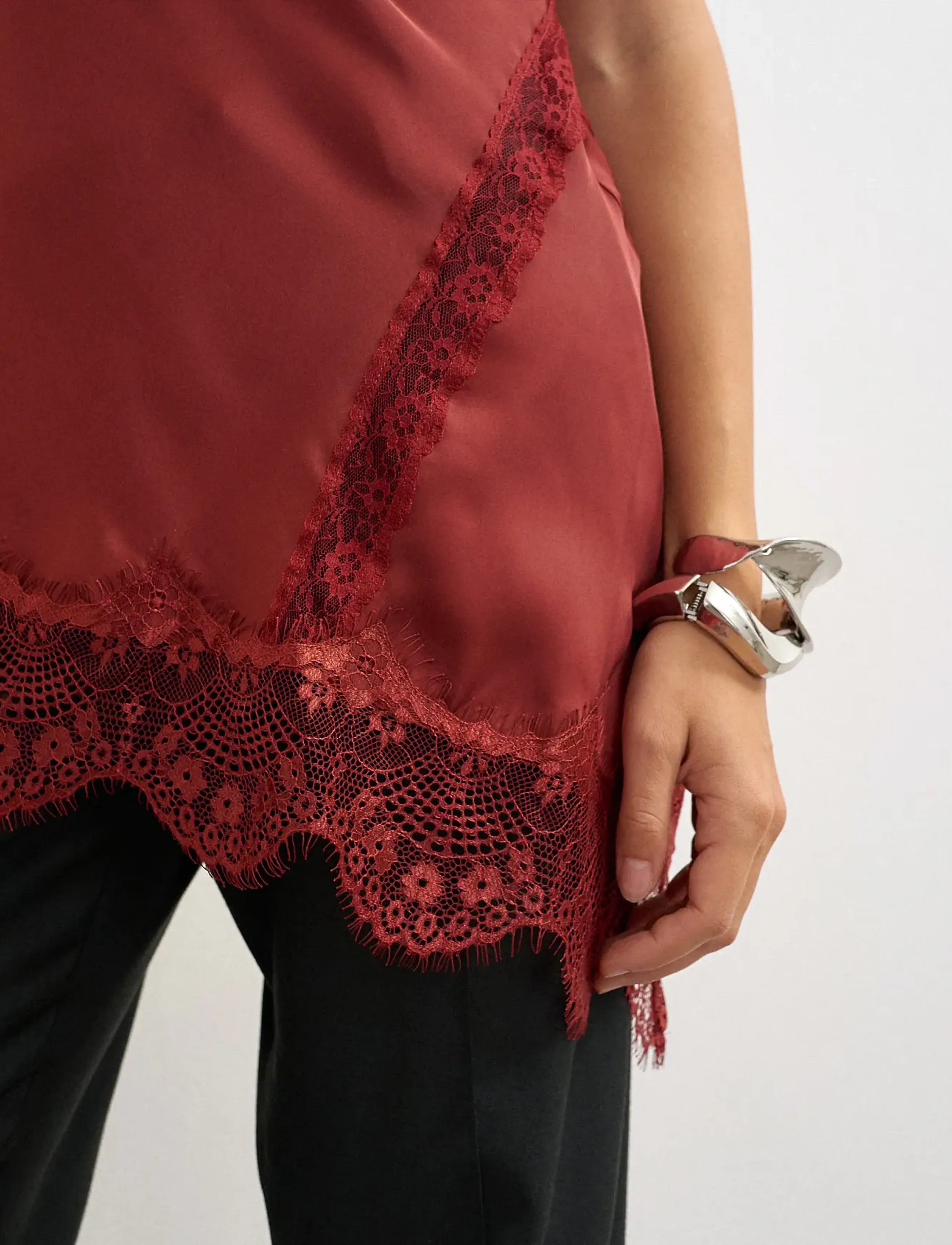 Topshop - TSDREA SL LACE ASYMMETRIC TUNIC TOP WVN - tunics - burgundy - 4