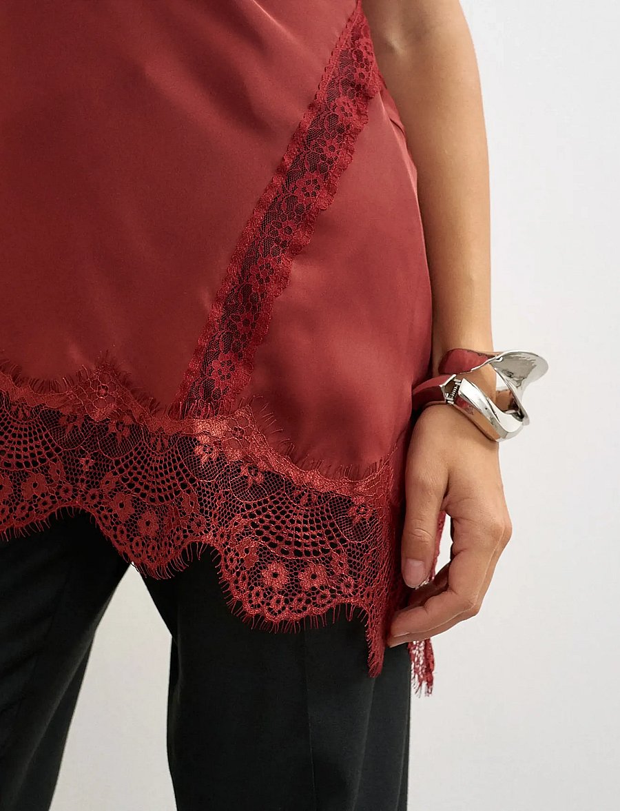 Topshop - TSDREA SL LACE ASYMMETRIC TUNIC TOP WVN - tunics - burgundy - 4