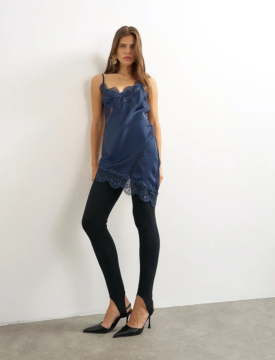 Topshop - TSDREA SL LACE ASYMMETRIC TUNIC TOP WVN - tunics - navy blazer - 0