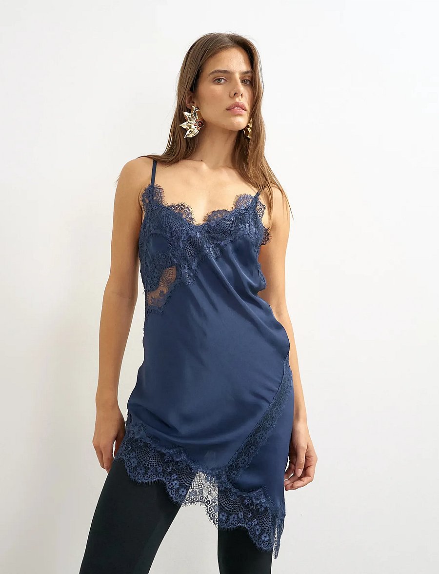 Topshop - TSDREA SL LACE ASYMMETRIC TUNIC TOP WVN - tunics - navy blazer - 4