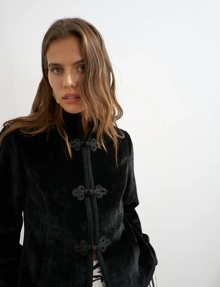 Topshop - TSANGE VELVET KNOT DETAIL JACKET - leichte jacken - jet black - 3