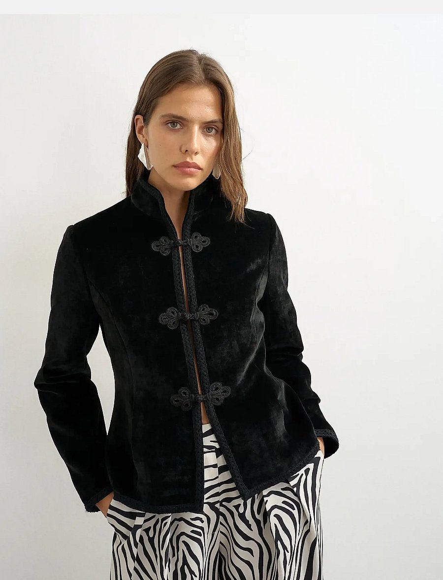 Topshop - TSANGE VELVET KNOT DETAIL JACKET - leichte jacken - jet black - 4