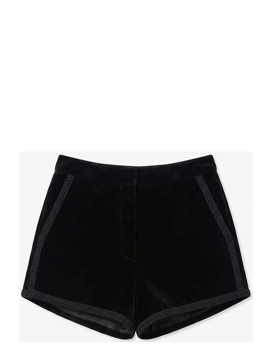 Topshop - TSANILA VELVET SHORT LACE TRIM DETAIL - jet black - 1