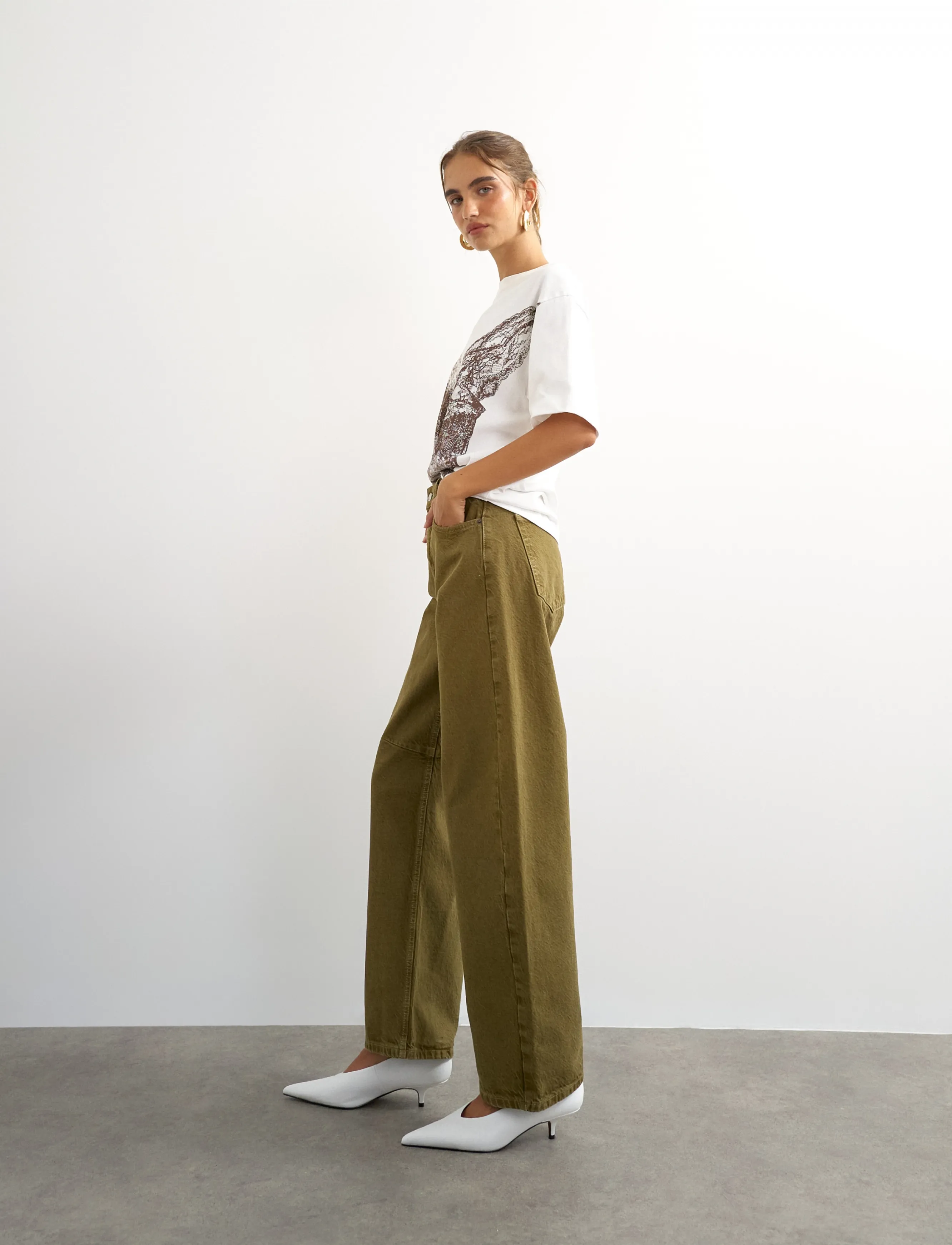 Topshop TSBARREL KHAKI JEAN DNM - Söfn - DARK GREEN DENIM / khaki/green
