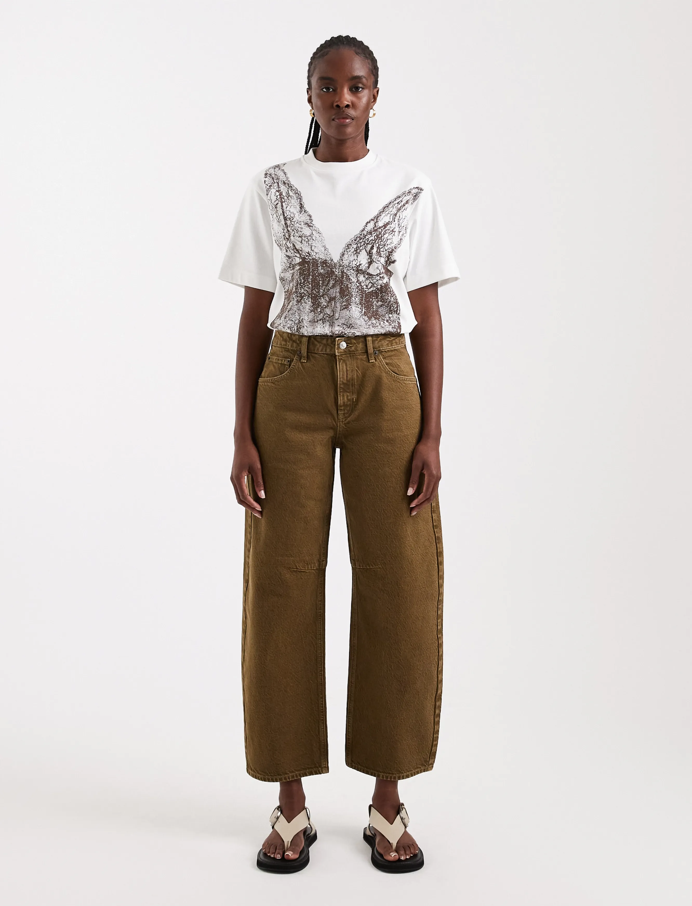 Topshop TSBARREL KHAKI JEAN DNM - Barrel Jeans - DARK GREEN DENIM / khaki/green