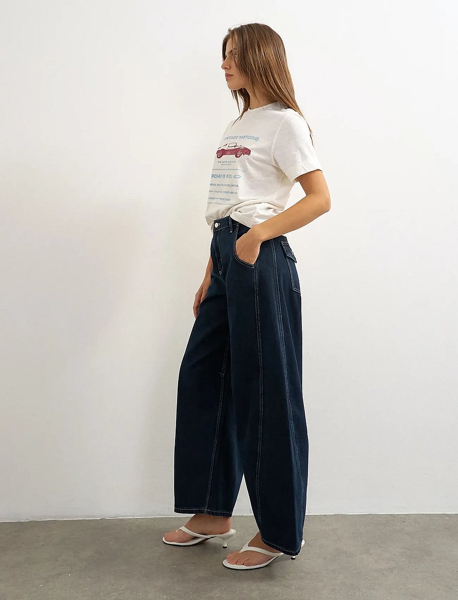 Topshop - TSHORSESHOE JEANS MID RISE DNM - „barrel“ formos džinsai - dark blue denim - 0