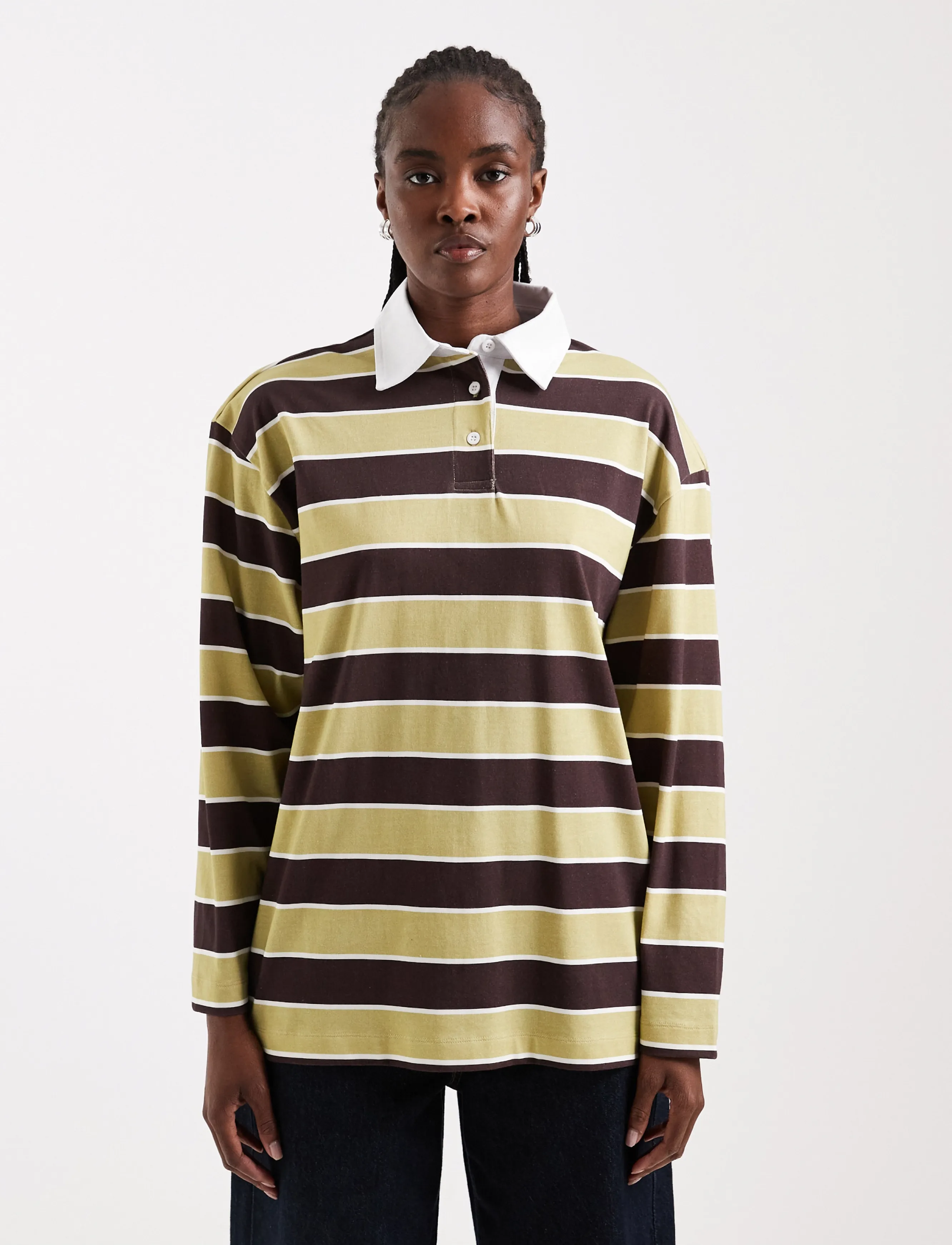 Topshop TSBIBS L/S STRIPE POLO TOP JRS - Polosärgid - WEEPING WILLOW / khaki/green